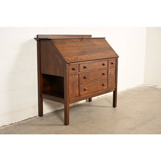 L. & J. G. Stickley Antique Mission Oak Arts & Crafts Drop Front Secretary Desk, Newly Refinished For Sale - Image 15 of 15