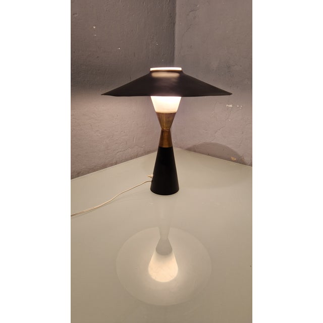 Table Lamp in Iron, Brass and Glass with Black Lampshade, 1950s For Sale - Image 10 of 11
