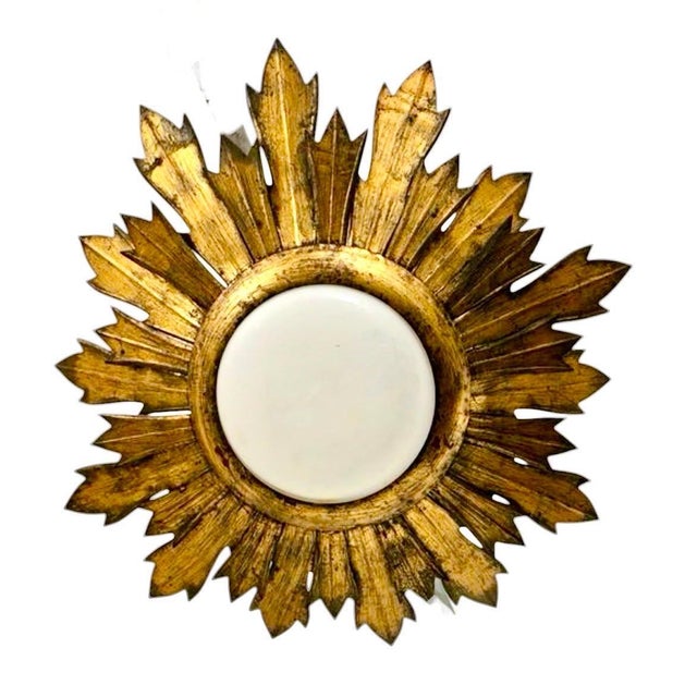 Large Spanish crown light in gilt metal and opaline glass ; white ; opaline Spain, 1950s. Midcentury antique gilt iron...