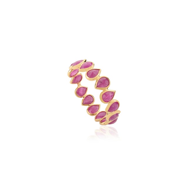 Art Nouveau Natural Ruby Eternity Band Ring Size 6 in 18k Yellow Gold For Sale - Image 3 of 11