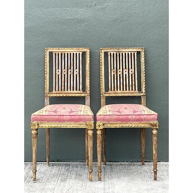 Vintage Swedish Chippendale Gilt Wood Side Chairs - Pair For Sale In West Palm - Image 6 of 12