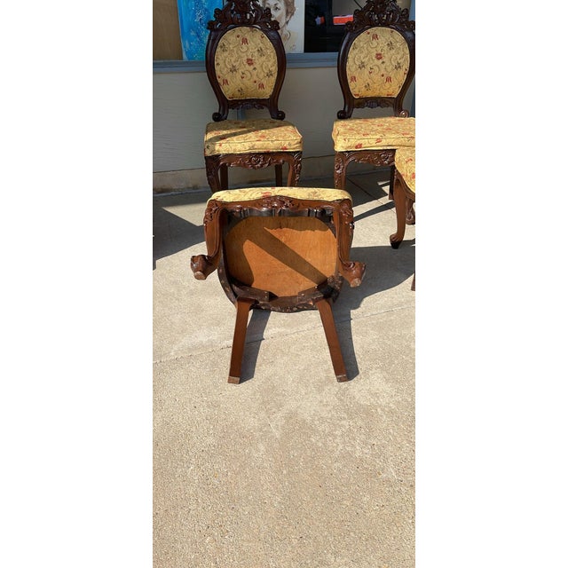 Mid-Late 20th Century Vintage Rococo Revival Carved Accent Chairs in Yellow-Gold Floral Damask - 8 Pieces For Sale - Image 10 of 12