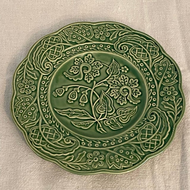 Spanish Bordallo Pinheiro Green Floral Pattern Salad Plates - Set of 4 For Sale - Image 3 of 11