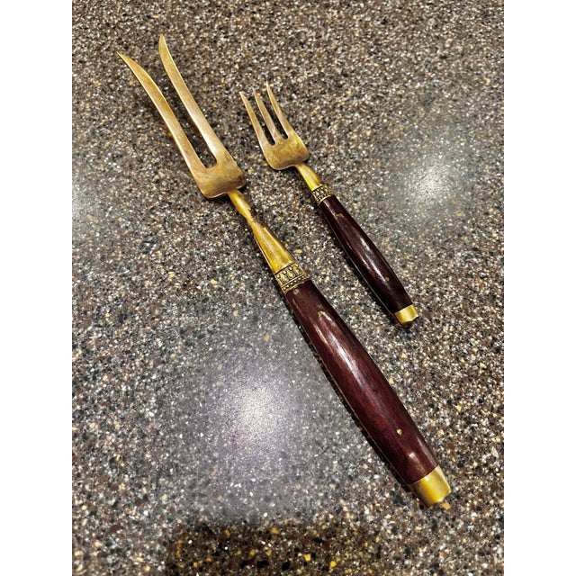 Vintage Siam Thai Flatware and Cutlery Set | Brass + Rosewood For Sale - Image 10 of 11