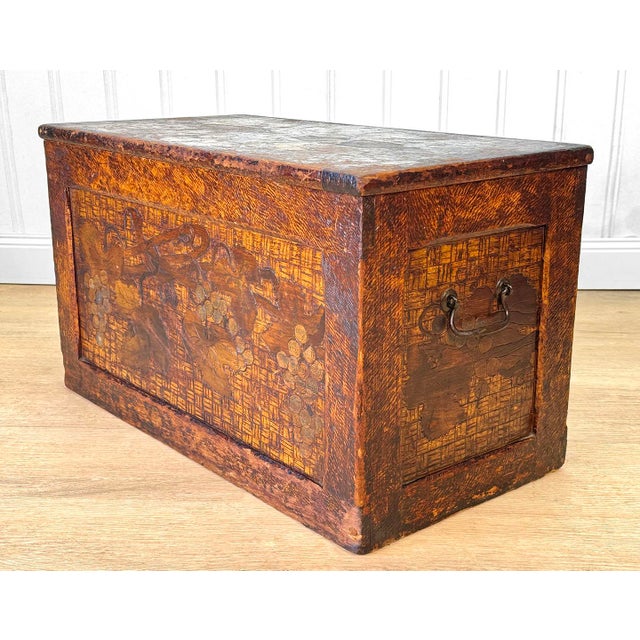 Antique Arts & Crafts Flemish Pyrography Storage Chest Box For Sale - Image 6 of 10