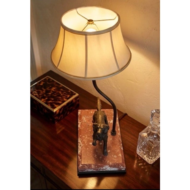 Vintage Patinated Bronze Sporting Dog Accent Lamp on Veined Rouge Marble Base For Sale - Image 9 of 12