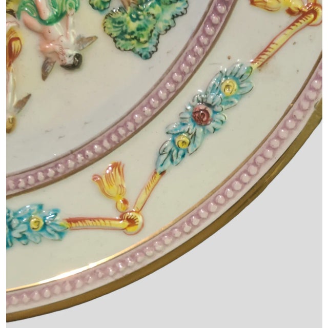 Large Vintage Capodimonte Italian Relief Charger Wall Plate Floral Garland Cherubs Marked For Sale - Image 10 of 11