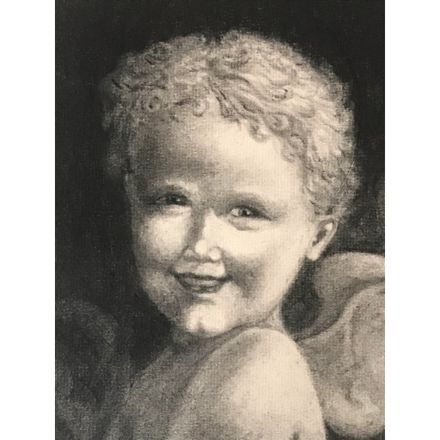 Vintage Original Charcoal Drawing of an Angel Cherub For Sale - Image 4 of 7