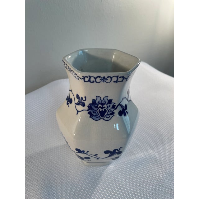 Small Chinoiserie Blue and White Hand Painted Vase For Sale - Image 10 of 11