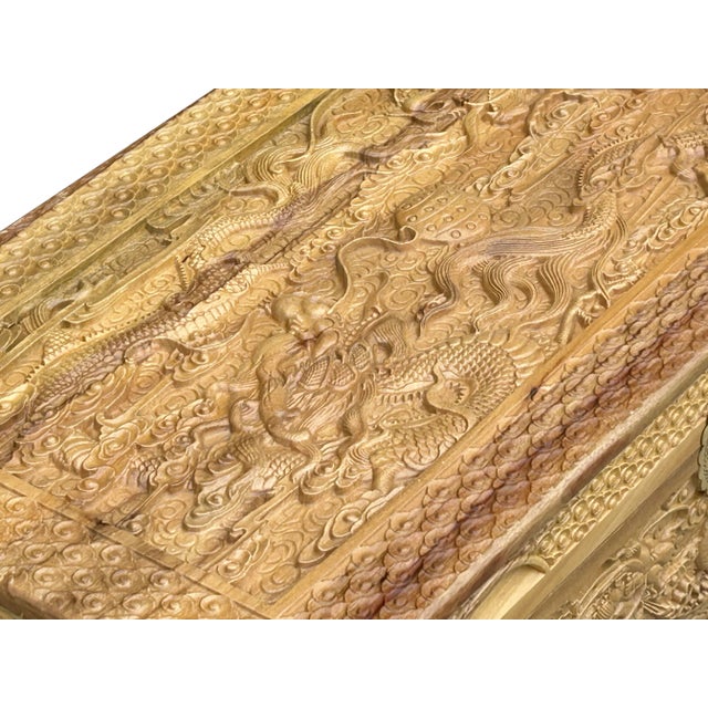 Light Tan Brown Dragon Carving Camphor Wood Trunk Chest For Sale In San Francisco - Image 6 of 13