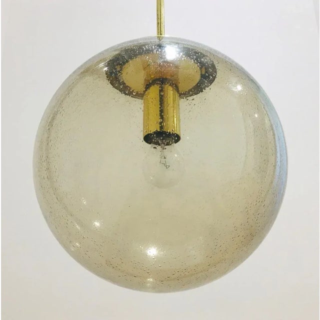 Large Mid-Century Smoked Air-Bubbled Glass Ball Pendant Light from Limburg, Germany, 1970s For Sale - Image 4 of 12
