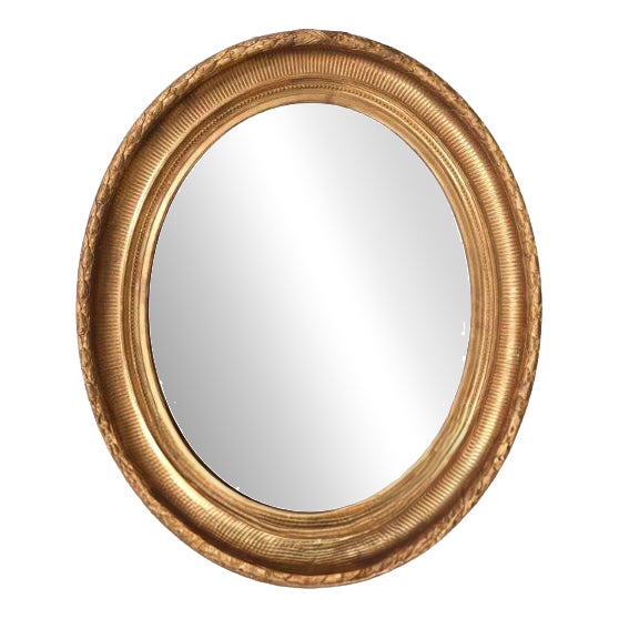 19th Century Empire Oval Gilded Mirror with Laurels Frieze For Sale