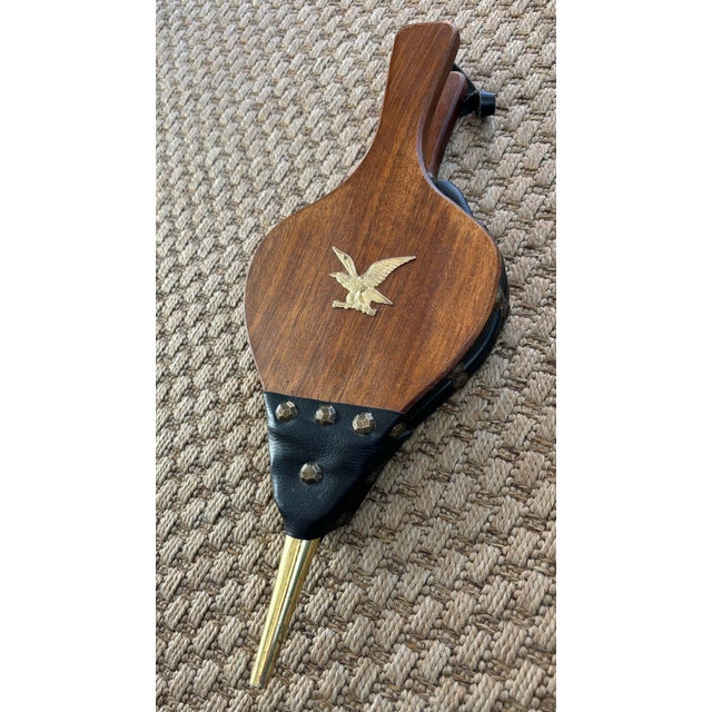 American Antique Wood Brass & Leather Fireplace Bellows For Sale - Image 3 of 7