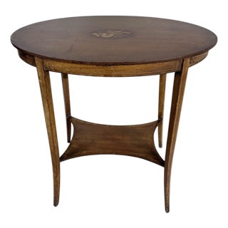 Antique Edwardian Oval Side Table in Wood with Inlay and Tapered Legs For Sale