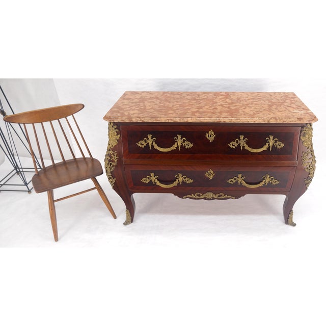 Louis XV Bombe Style Bronze Mounted Mahogany Rouge Marble Top Commode Dresser For Sale - Image 11 of 17