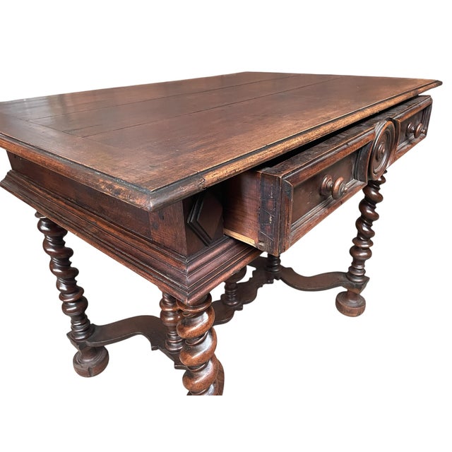 French Walnut Side Table with Twisted Turned Legs For Sale - Image 4 of 6