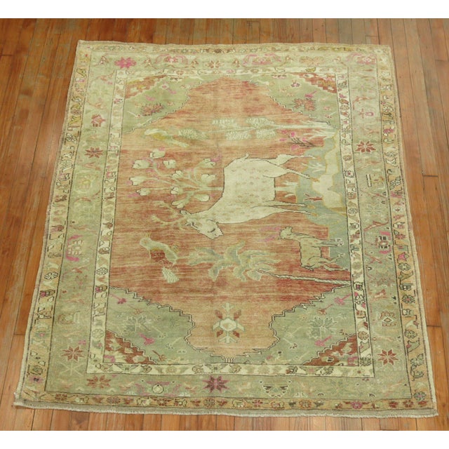 Folk Art Zabihi Collection Pictorial Turkish Deer Pictorial Animal Rug For Sale - Image 3 of 11