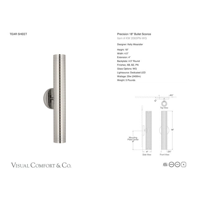 2020s Kelly Wearstler for Visual Comfort Signature Precision 18" Bullet Sconce in Polished Nickel with White Glass For Sale - Image 5 of 6