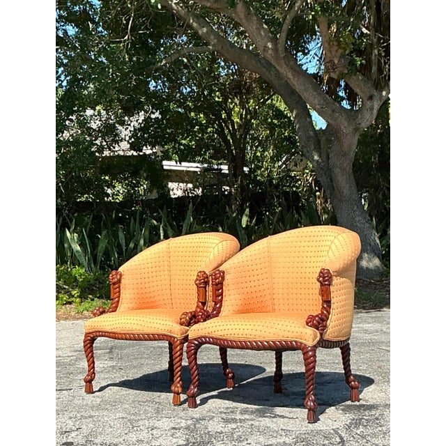 Vintage Regency Rope and Knot Lounge Chiars - A Pair For Sale - Image 11 of 12