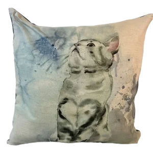 16" Square Pillow Adorned With a Fluffy White Tabby Cat Portrait - Made in the U K