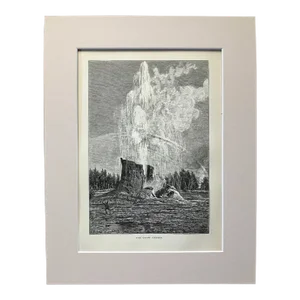 Antique 1874 Wood Engraving "The Giant Geyser", Yellowstone, WY in 11x14 Mat