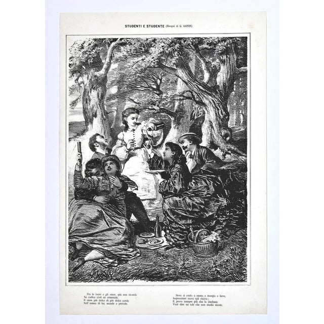 Guido Gonin, Gathering, Lithograph, 19th Century For Sale - Image 3 of 3