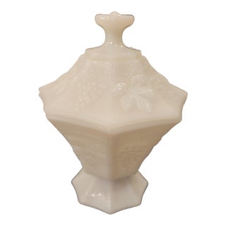 1950s Mid-Century Modern Anchor Hocking Milk Glass Candy Jar For Sale