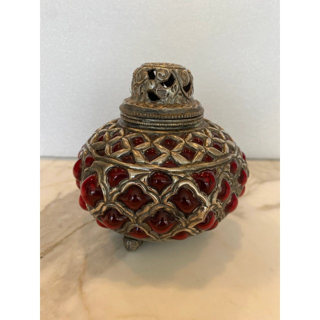 1970’s Moroccan Glass & Silver Jar With Lid For Sale - Image 9 of 9