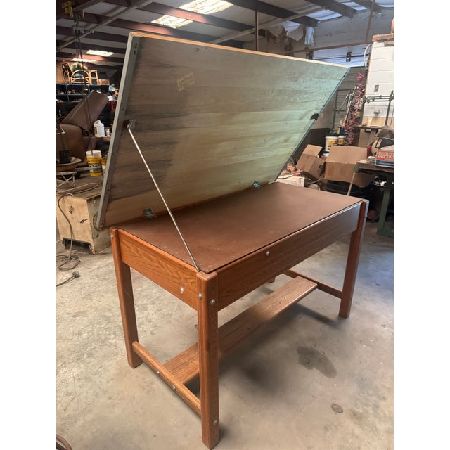 1960s Vintage Solid Oak Mayline Drafting Table With Topper For Sale - Image 10 of 14