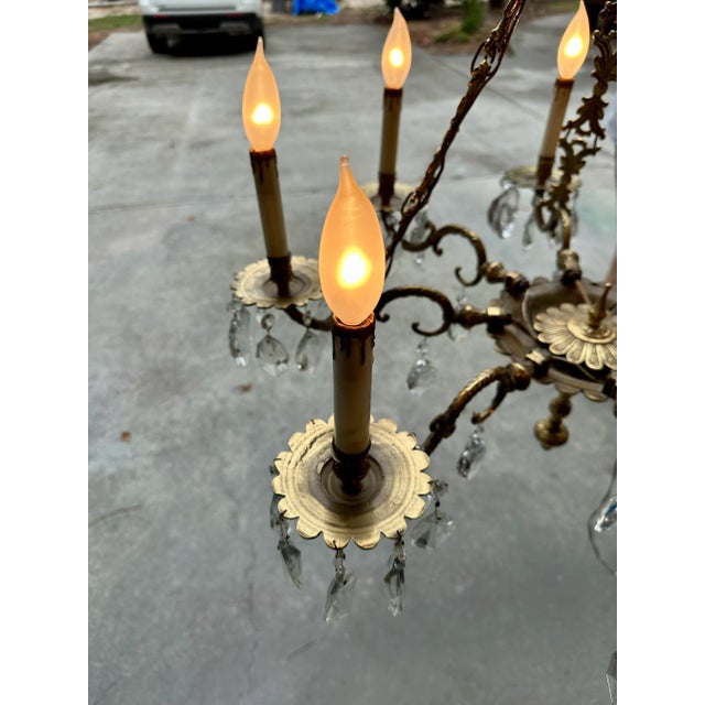 Vintage Rococo Cast Brass and Crystal Chandelier For Sale - Image 10 of 12