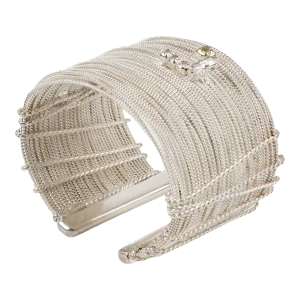Christian Lacroix Paris Silver Plate Jeweled Wired Cuff Bracelet