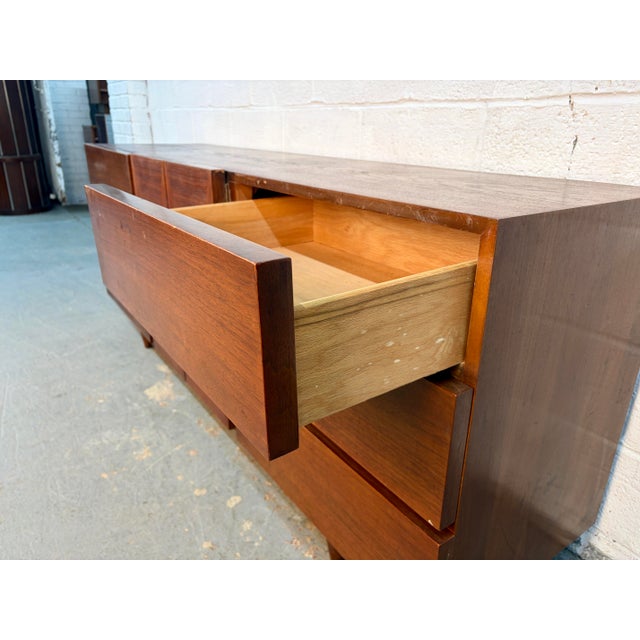 Mid 20th Century Modern American of Martinsville Walnut "Diamond" Triple Lowboy Dresser For Sale - Image 11 of 16