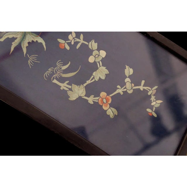 Chinese 1920s Blue Koi Fish Antique Chinese Textile With Frame 0' 8''x 1' 10'' Woven Wool Carpet Rug For Sale - Image 3 of 9