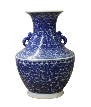 Chinese Blue White Porcelain Scroll Pattern Graphic Wide Body Vase