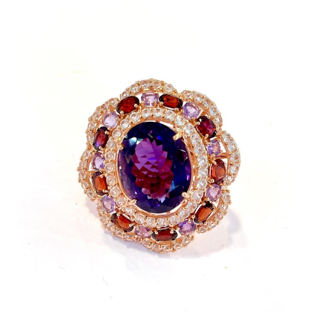 19th Century Bochic “Flamenco” Vintage Diamond, Amethyst & Fancy Gem Ring 18K Gold & Silver For Sale - Image 5 of 6