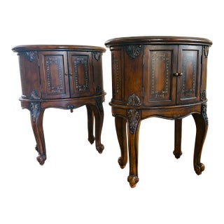 Pair of 1940s Hooker Furniture Seven Seas Oval Drum Accent Cabinet Side Tables For Sale