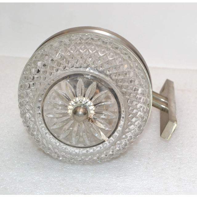 Mid-Century Modern Italian Brushed Stainless Steel & Cut Glass Sconces - Pair For Sale - Image 10 of 13