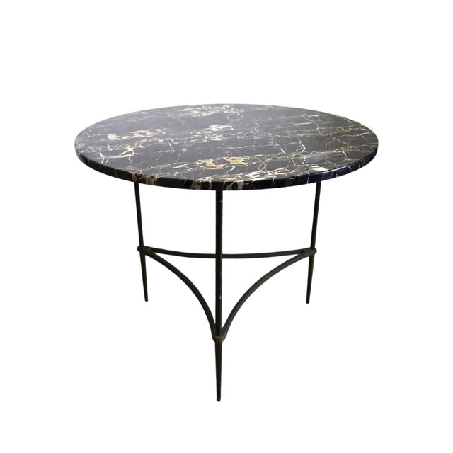 Contemporary 1970s Italian Black Marble Cocktail Table With Patinated Mixed-Metal Tripod Base For Sale - Image 3 of 9