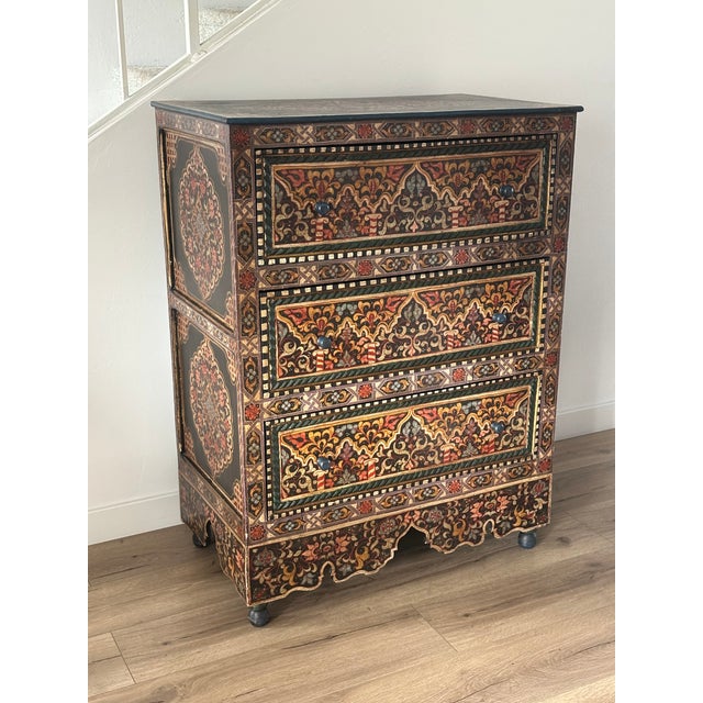 Moroccan Vintage Moroccan Boho Chic Hand-Painted 4-Drawer Chest For Sale - Image 3 of 8