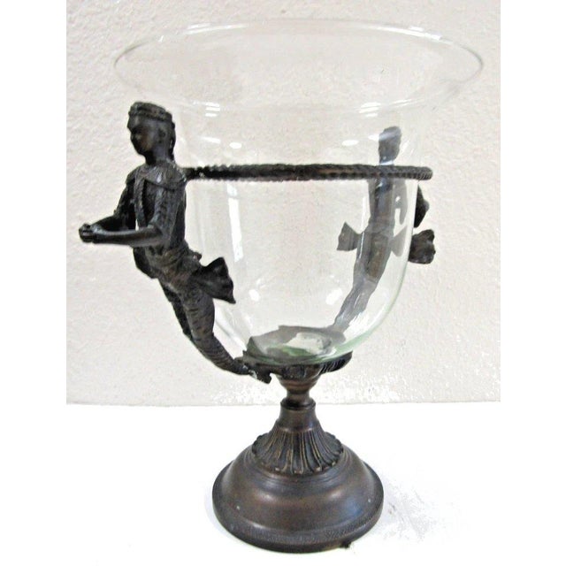 Vintage Baroque Style Case Glass Bowl With Dual Figurative Metal Handles and Stand For Sale In Miami - Image 6 of 14