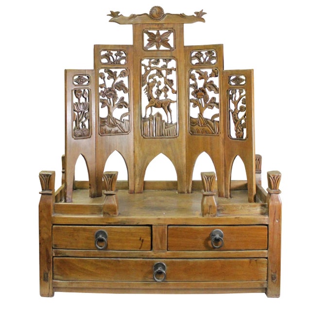 Sienna Chinese Vintage Carving Display Shrine Chest Stand For Sale - Image 8 of 9