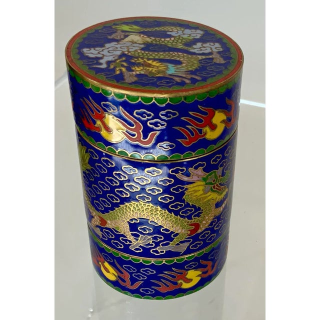 Mid 20th Century Vintage Chinese Cloisonné Jewelry Box With Dragons. For Sale - Image 5 of 10