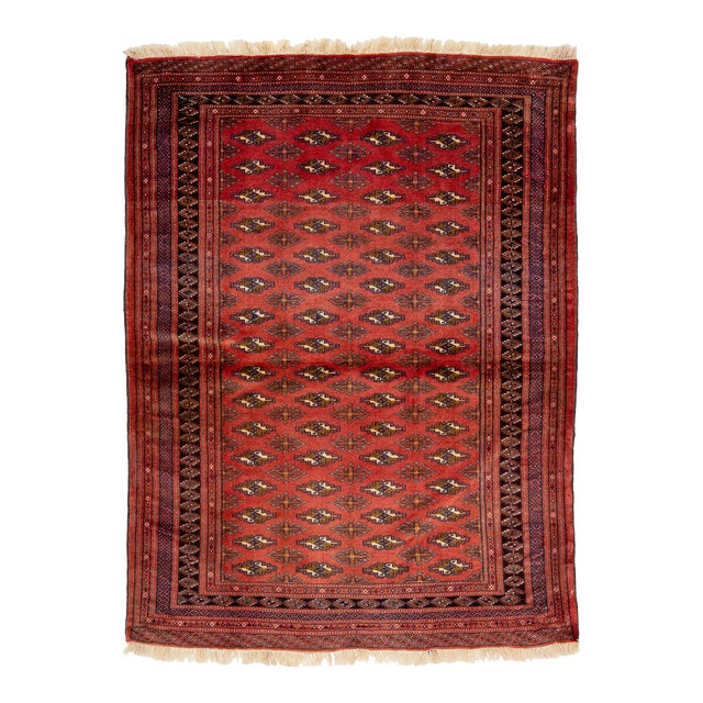 Vintage Turkmen Gul Designed Wool Rug in Red For Sale
