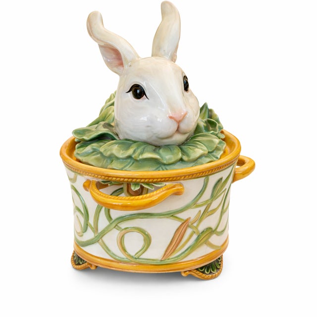 Traditional Fitz and Floyd “Florentina”Bunny Rabbit Tureen Covered Dish, Handcrafted Ceramic, Circa 1990s For Sale - Image 3 of 11