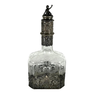 Antique Hanau Silver Mounted Etched Glass Decanter: French Rococo, Georg Roth & Co.