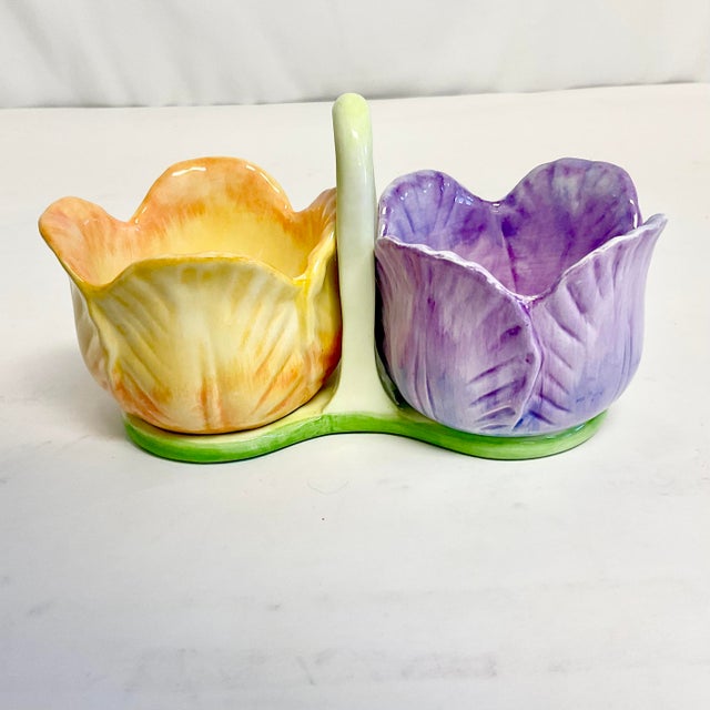 1980s Vintage Hollywood Regency Coastal Trompe L’Oeil Tulip Condiment Serving Dish - Easter For Sale - Image 4 of 12