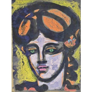 Antonio Santacroce, Portrait, Watercolor, 1980s For Sale