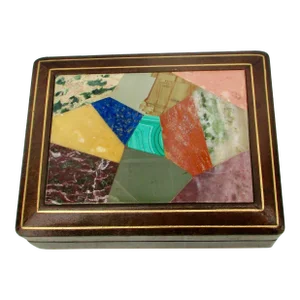 1980s Marble Specimen Leather Vanity Box Italian