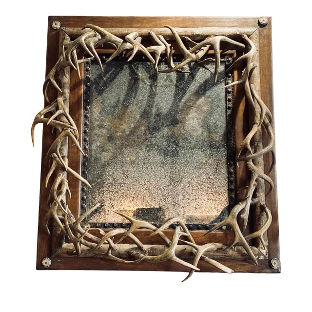 1800s Black Forest German Mirror With Roe Deer Antlers For Sale