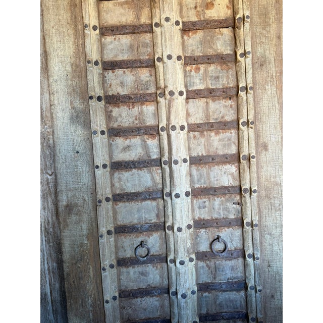 Antique Indian Rustic Wooden Entry Door | Distressed Hand-Carved Architectural Statement 84x36 For Sale - Image 4 of 10